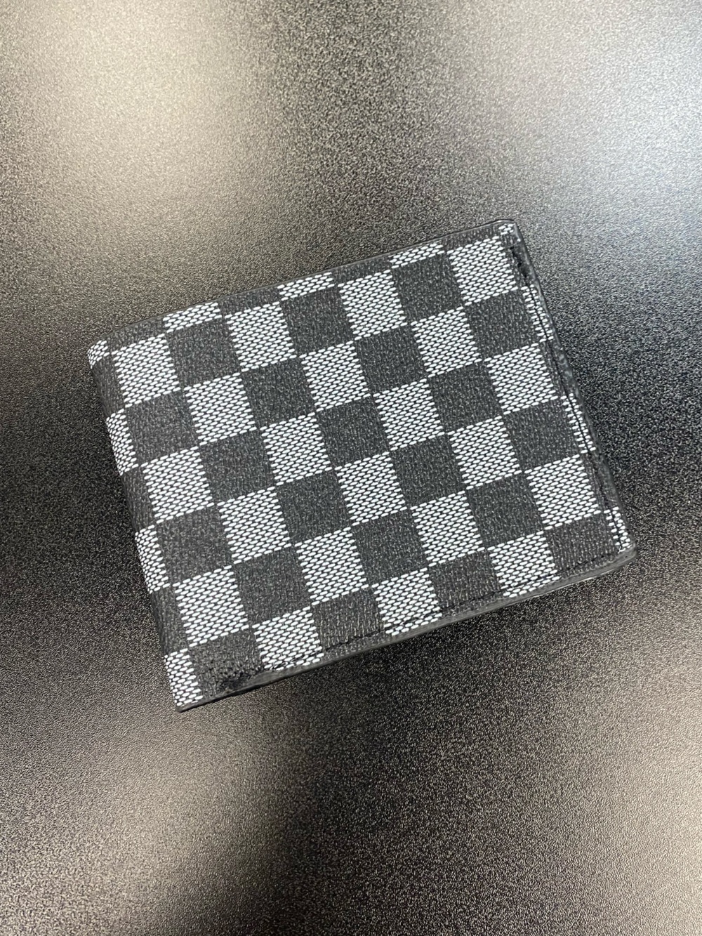 Men's Checkerboard Bifold Wallet - Black and Grey